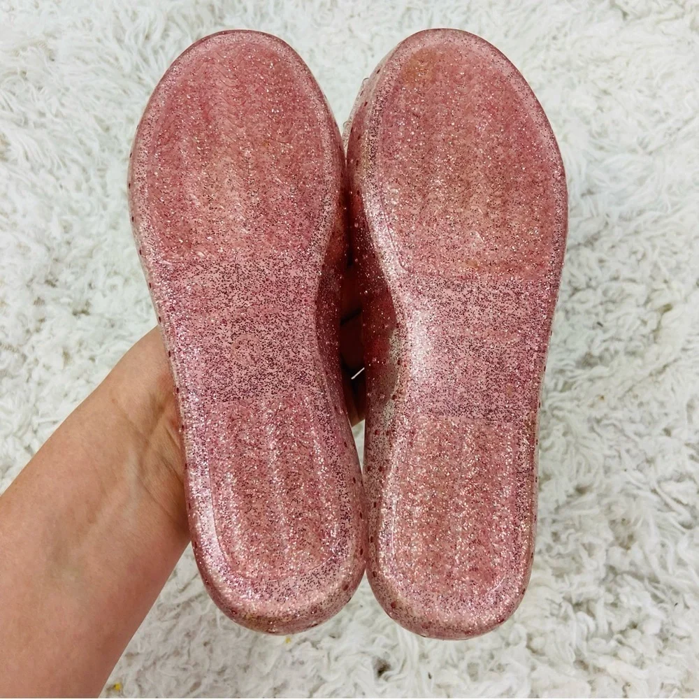 Wonder Nation Pink Glitter gel Bow Flats size 1